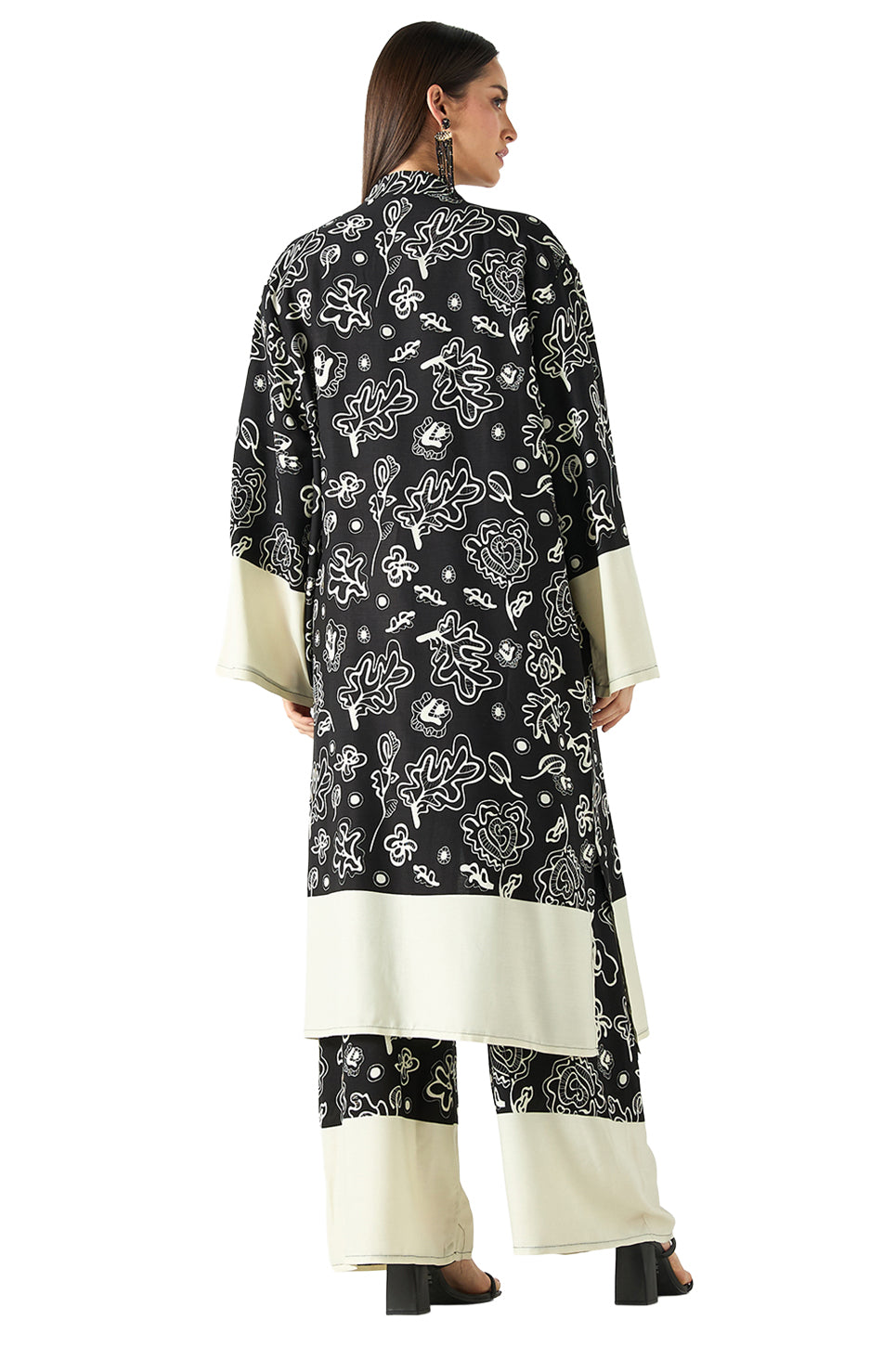 All-Over Print Longline Kimono and Wide Leg Pants Co ord Set