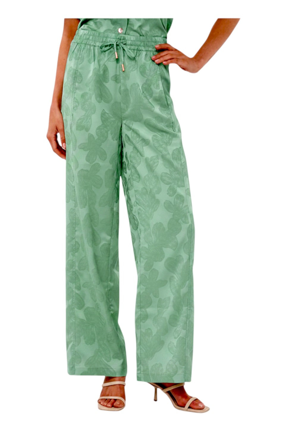 EsQualo Trousers Flower Jacquard Soft Green