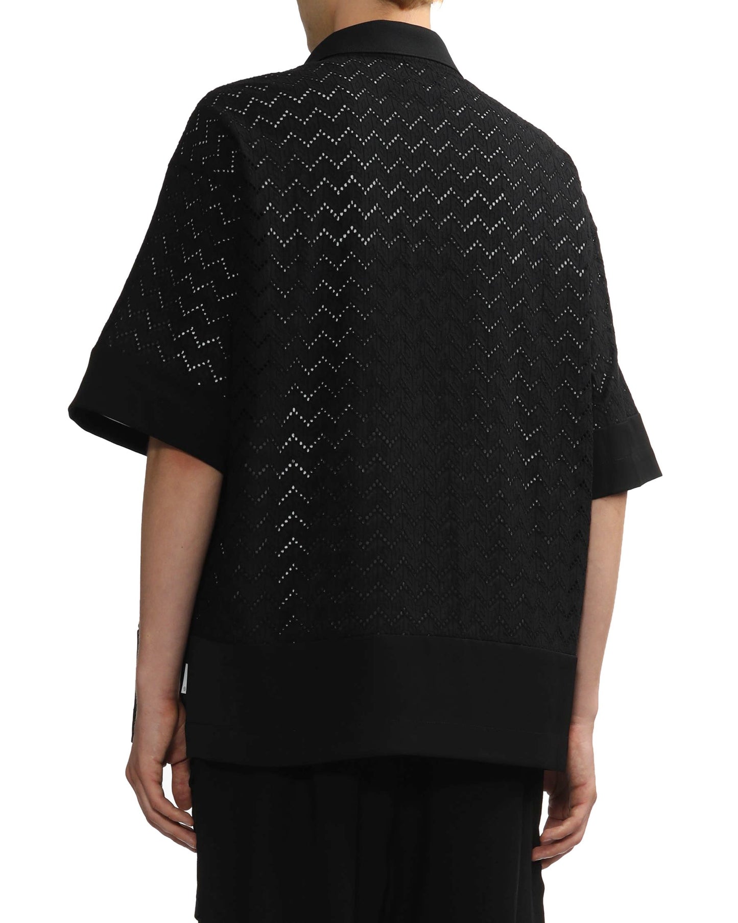 FIVE CM Men's Eyelet Poplin Patch Shirt in Black
