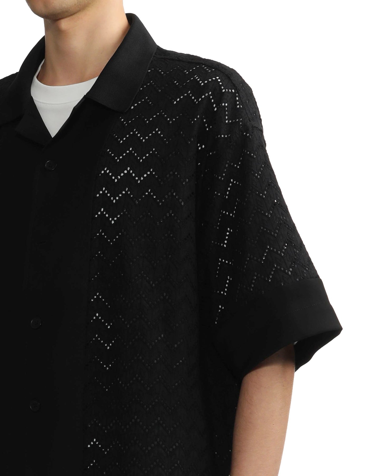 FIVE CM Men's Eyelet Poplin Patch Shirt in Black