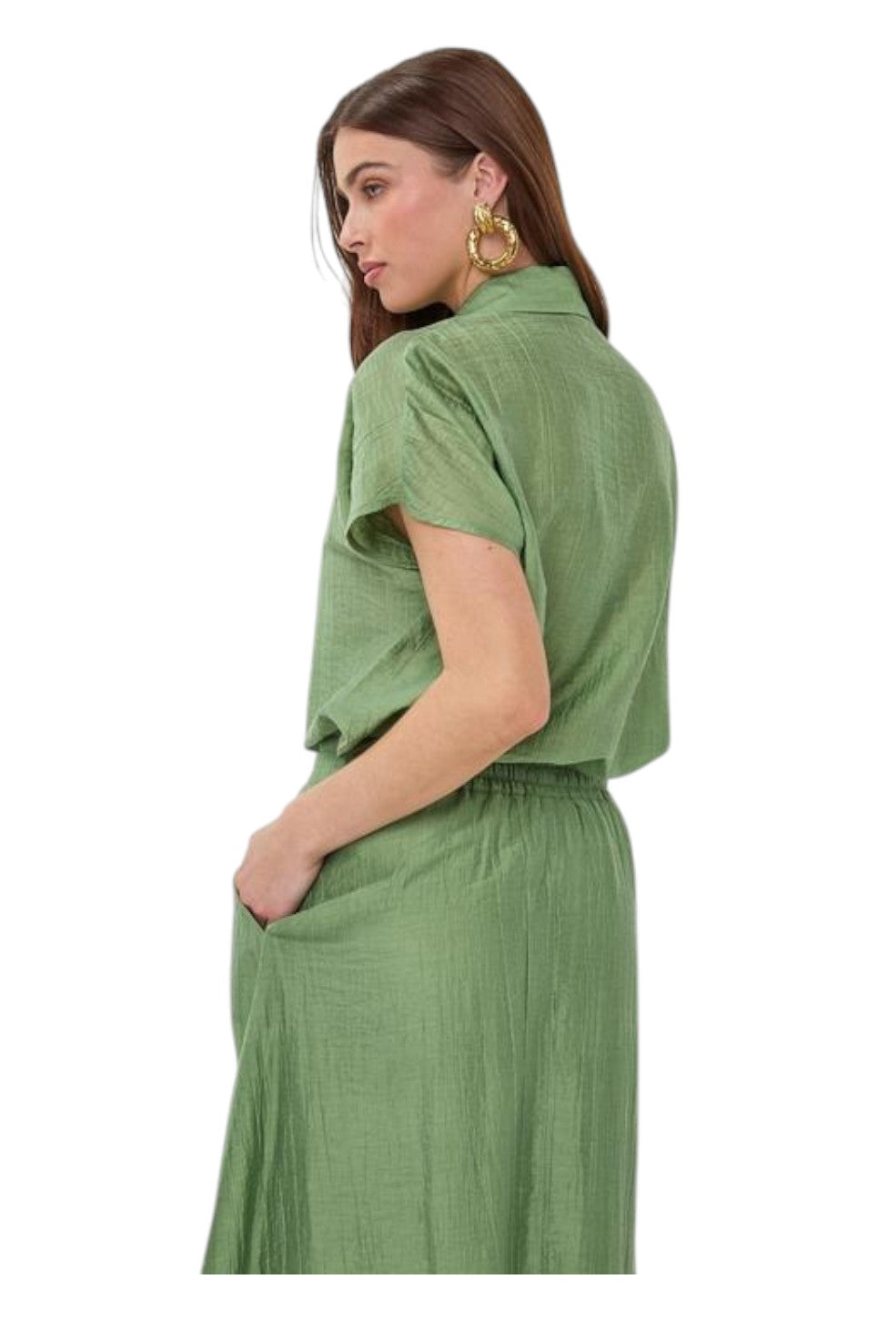 EsQualo Blouse Batwing Light Crinkle Jungle Green