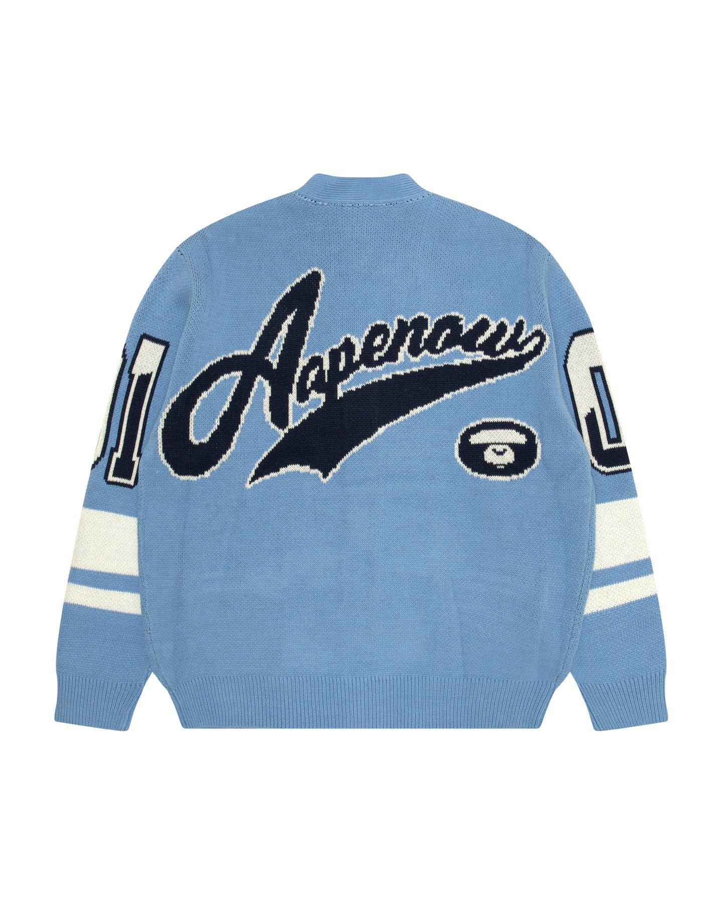 Men Moonface Jacquard Knit Cardigan in Blue
