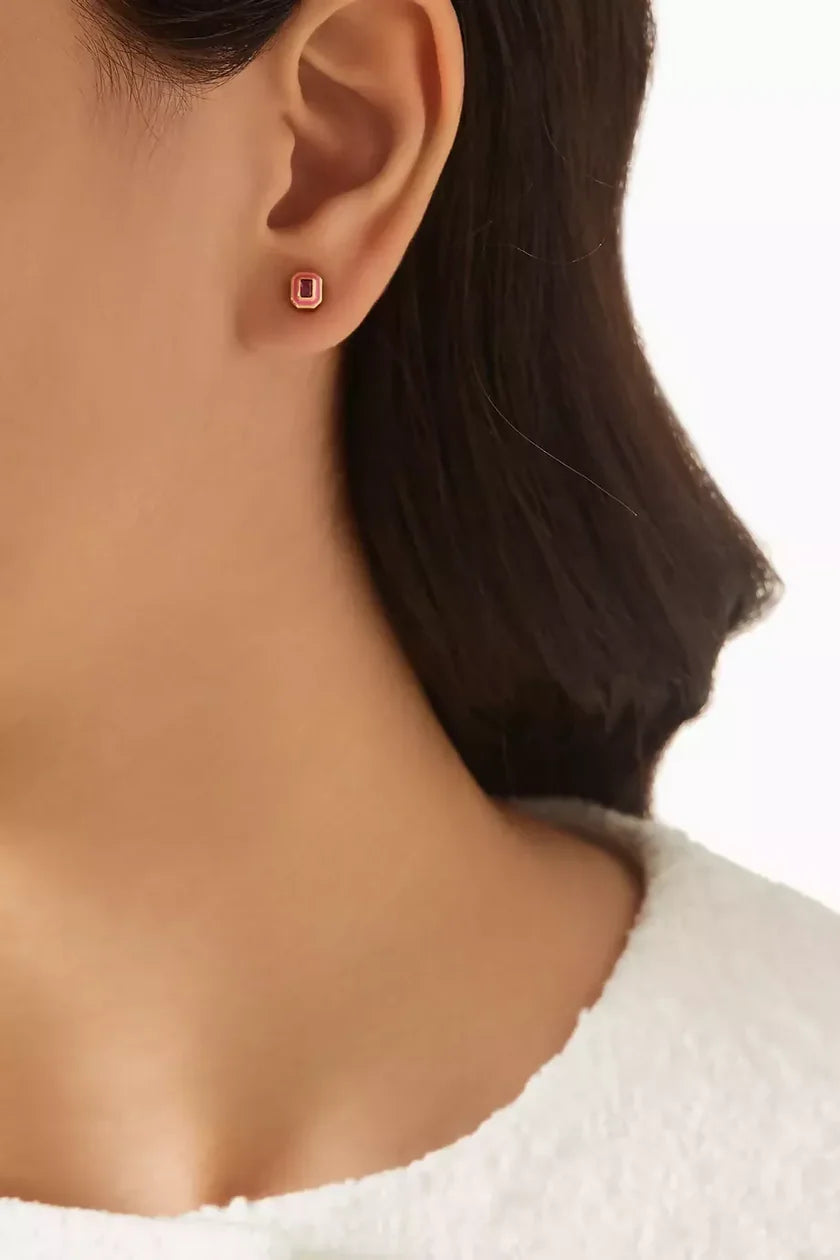 Bezel Studs- Hot Pink- Gold