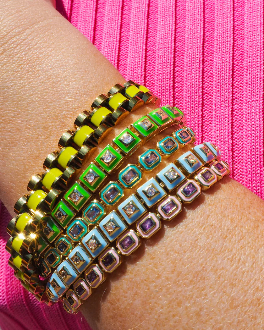 Bezel Emerald Ballier Tennis Bracelet-Turquoise- Gold