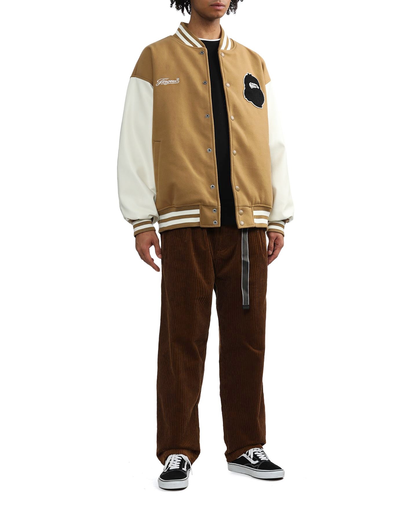 Men Big Foot Patch Padded Bomber jacket in Beige