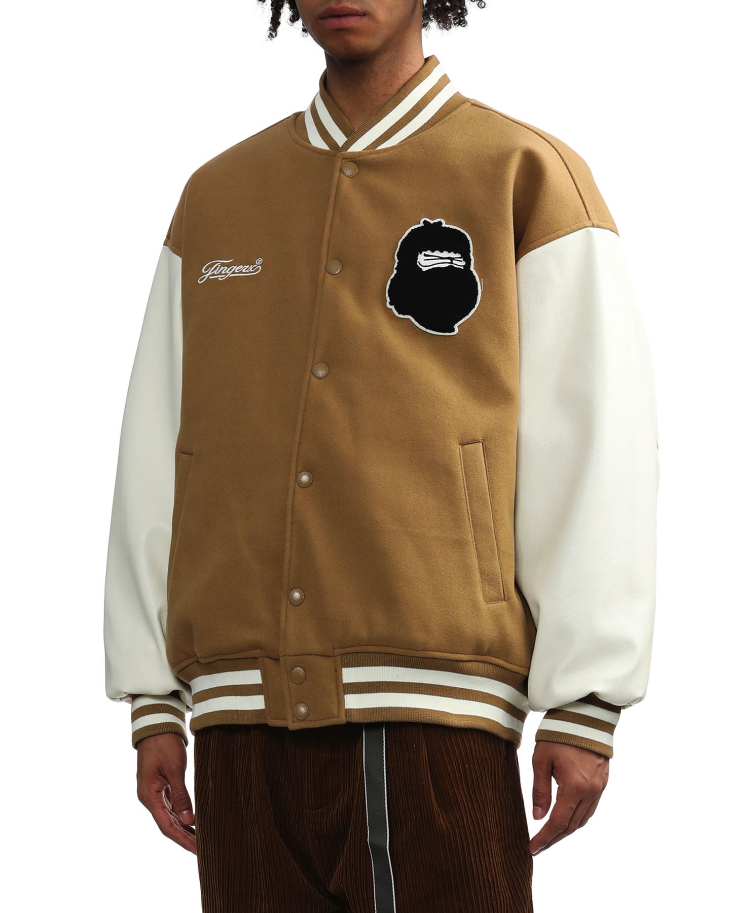 Men Big Foot Patch Padded Bomber jacket in Beige