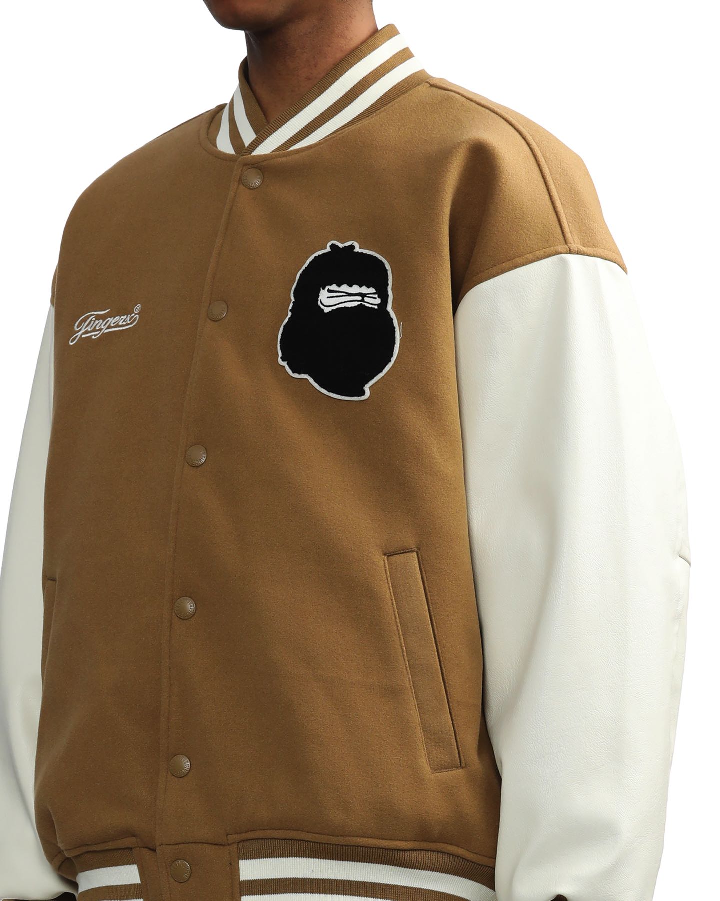 Men Big Foot Patch Padded Bomber jacket in Beige