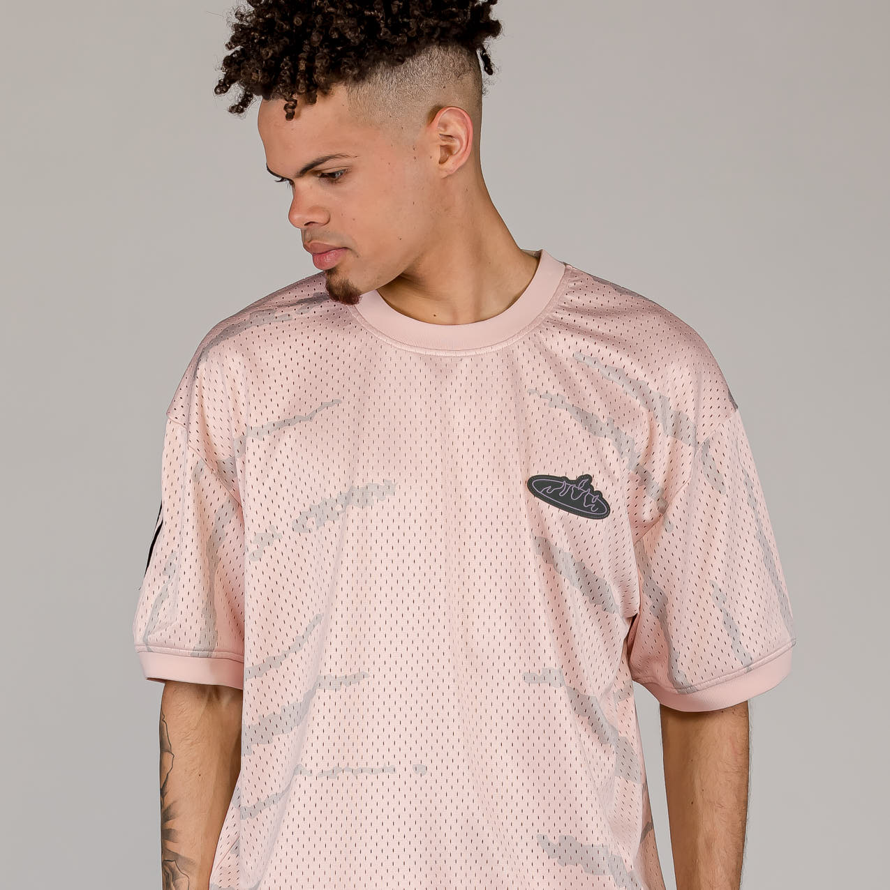 Cloven Tongues All Over Print Mesh Tee in Cream