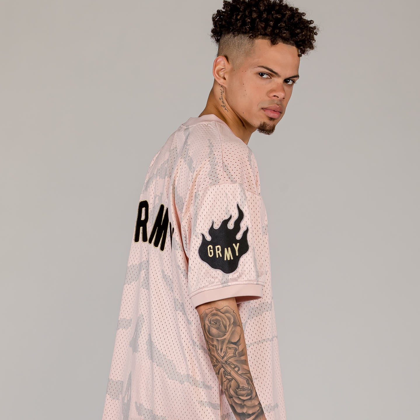 Cloven Tongues All Over Print Mesh Tee in Cream