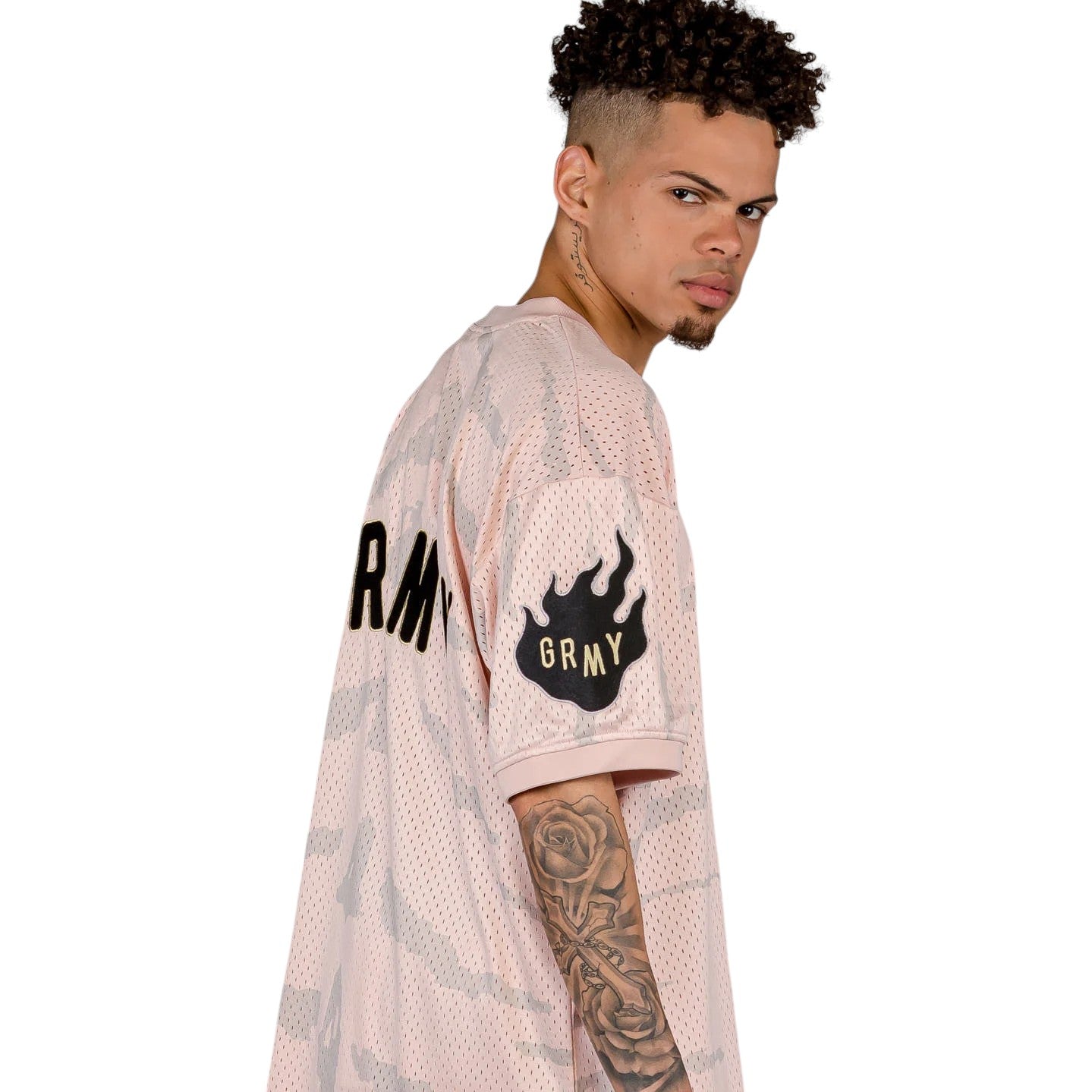 Cloven Tongues All Over Print Mesh Tee in Cream