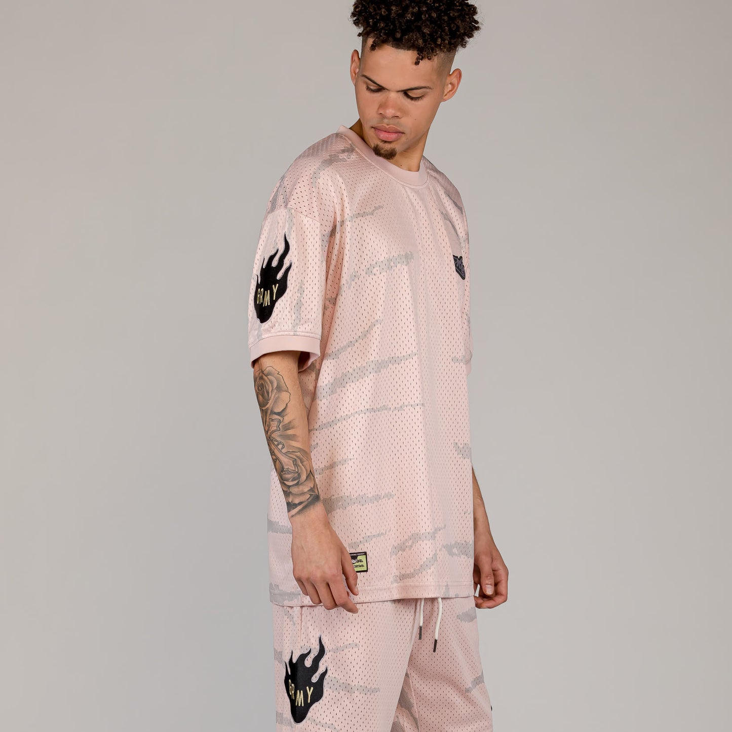 Cloven Tongues All Over Print Mesh Tee in Cream