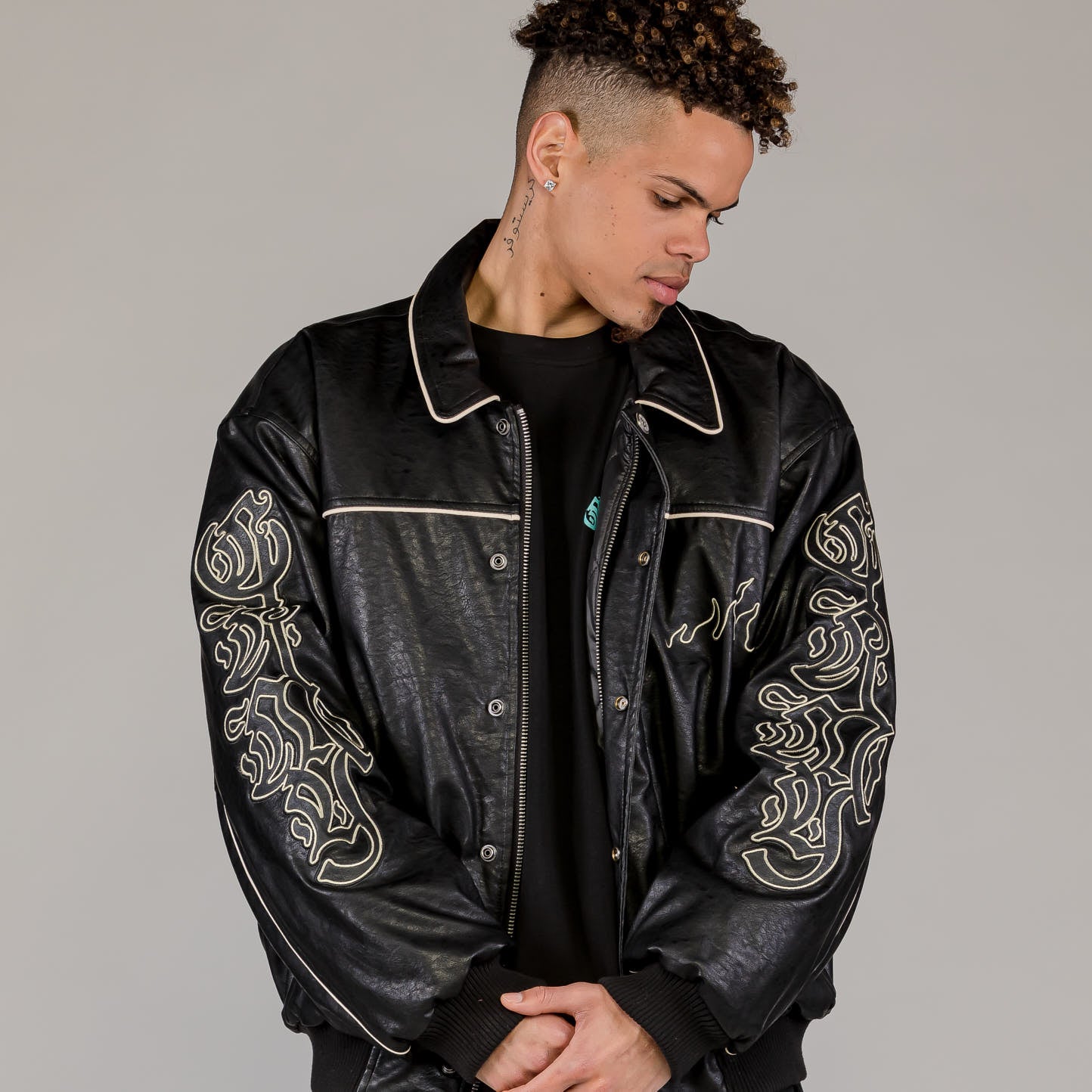 Men Fire Route PU Leather Jacket in Black