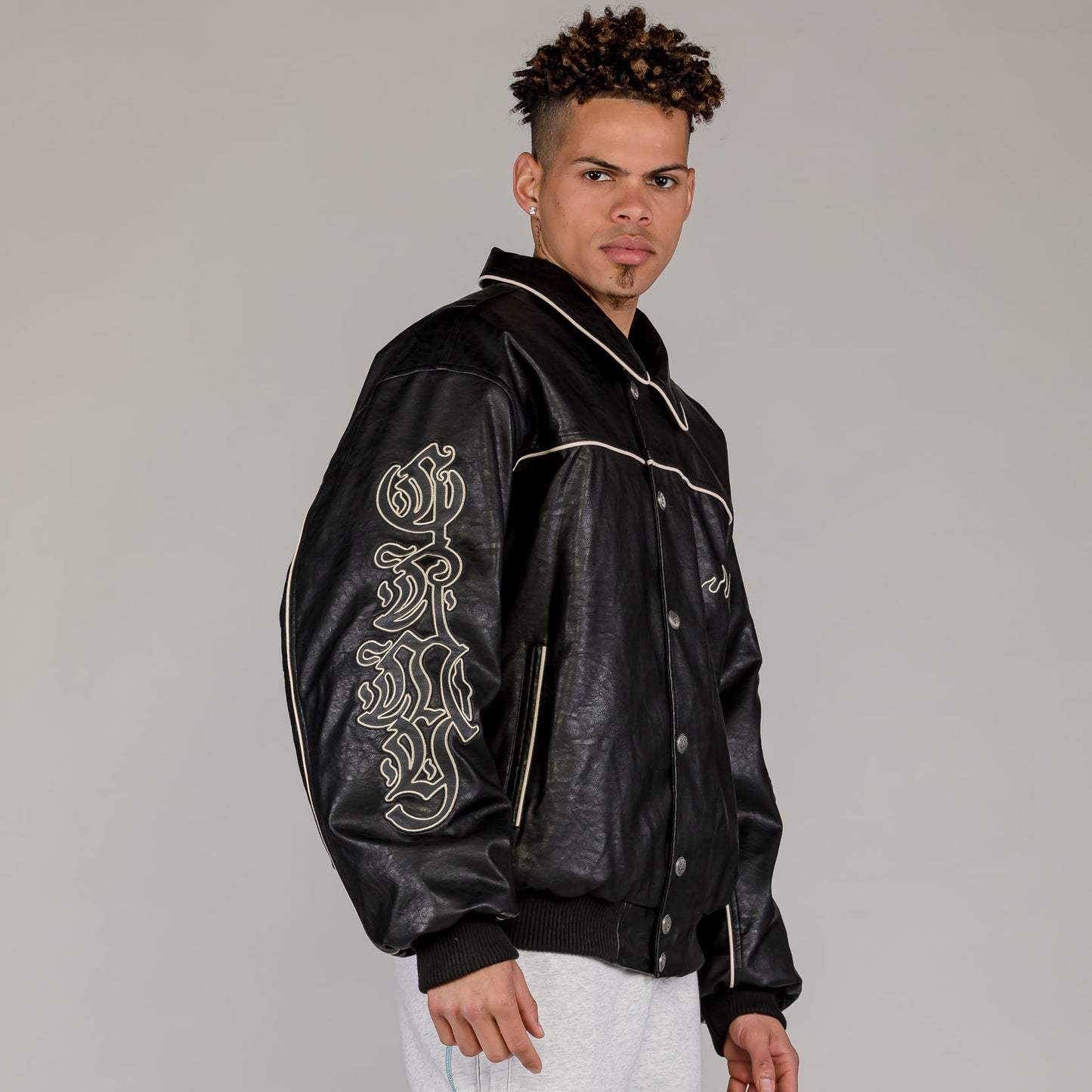 Men Fire Route PU Leather Jacket in Black