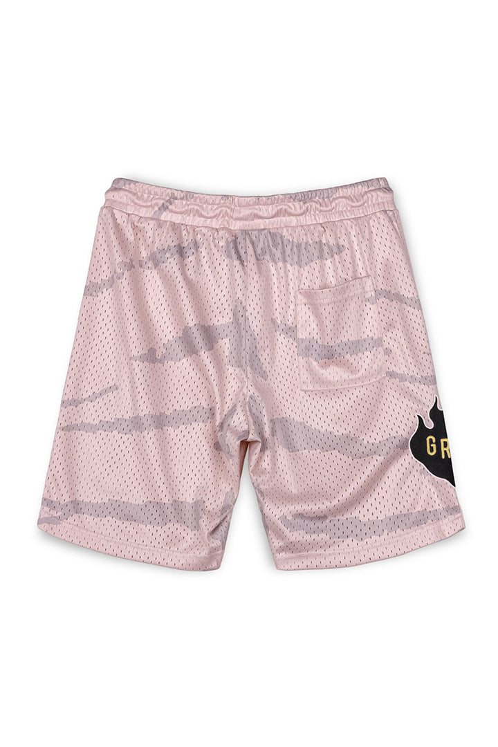Men Cloven Tongues All Over Print Mesh Basket Shorts in Cream
