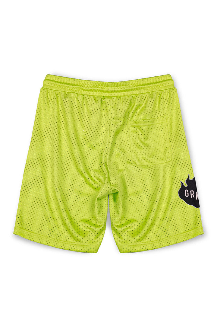 Men Cloven Tongues Mesh Basket Shorts in Lime Green