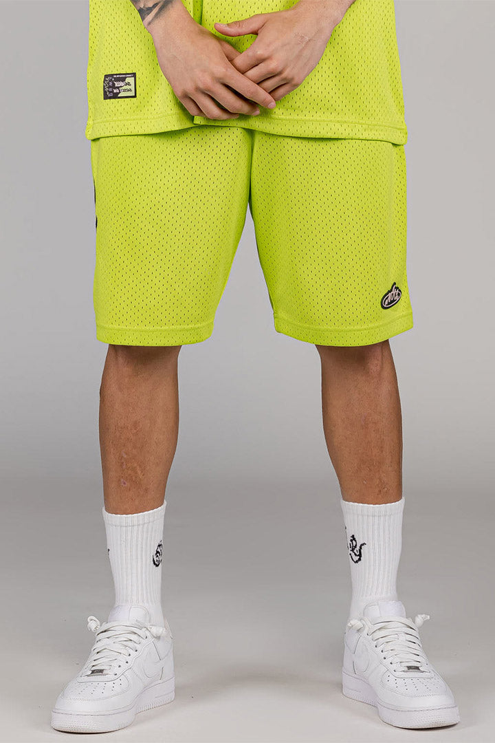 Men Cloven Tongues Mesh Basket Shorts in Lime Green