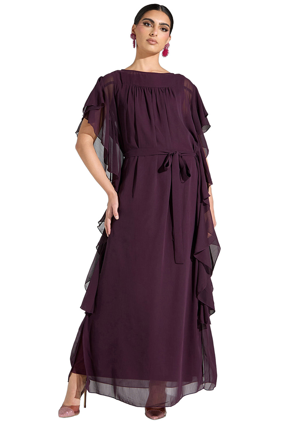 Georgette Side Frill Maxi Dress