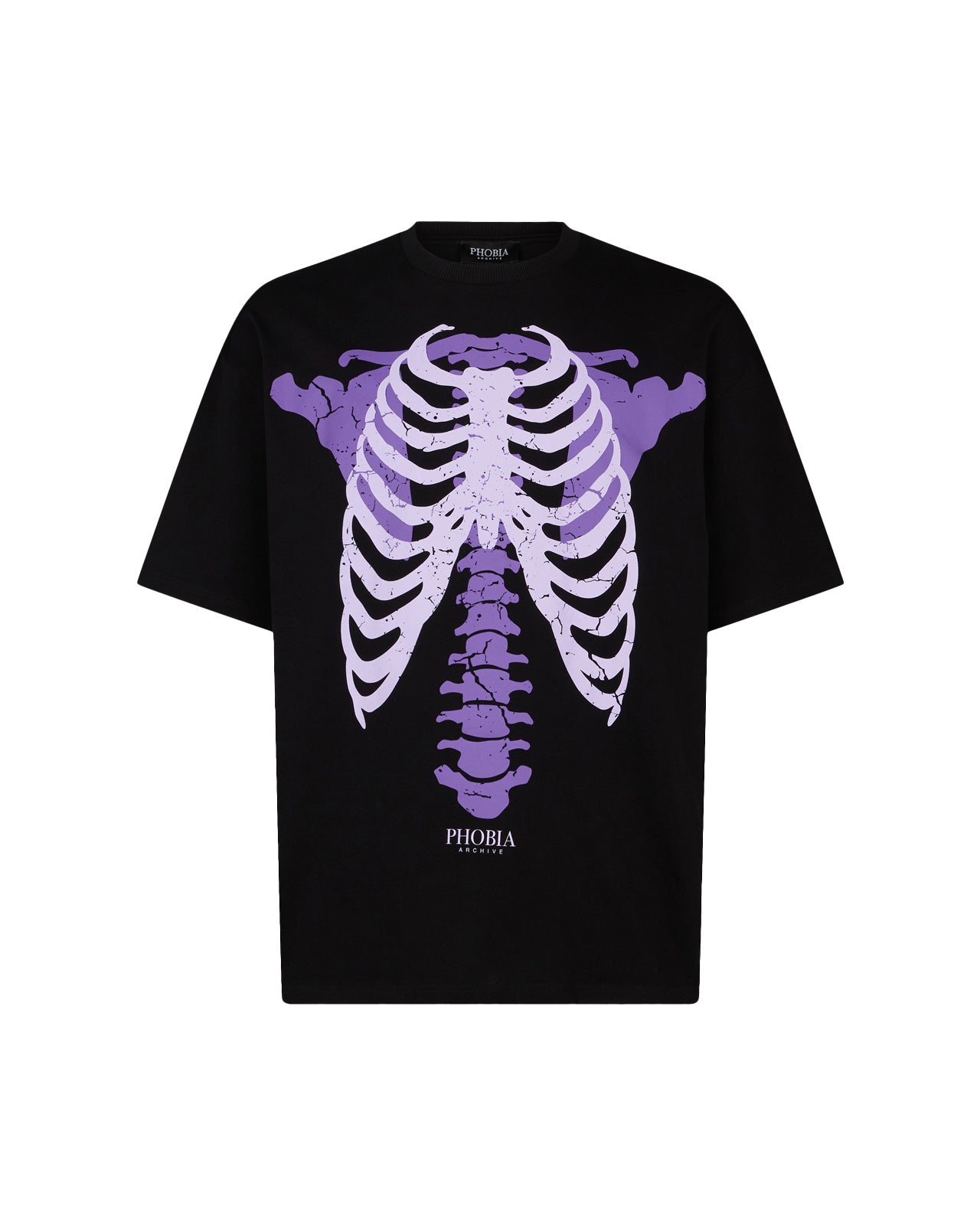 Men Purple Skeleton Print T-shirt in Black