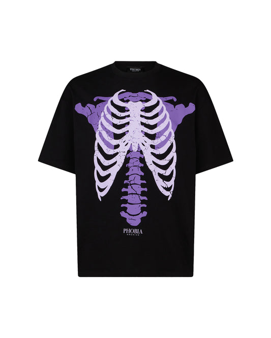 Men Purple Skeleton Print T-shirt in Black
