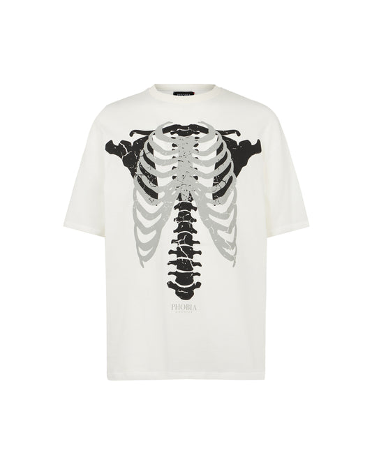 Men Black Skeleton Print T-shirt in White