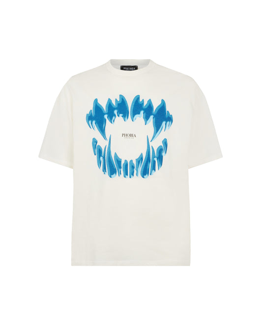 Men Blue Mouth Print T-shirt in White