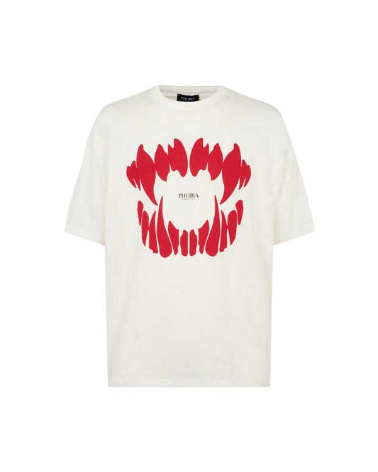 Men Red Mouth Print T-shirt in White