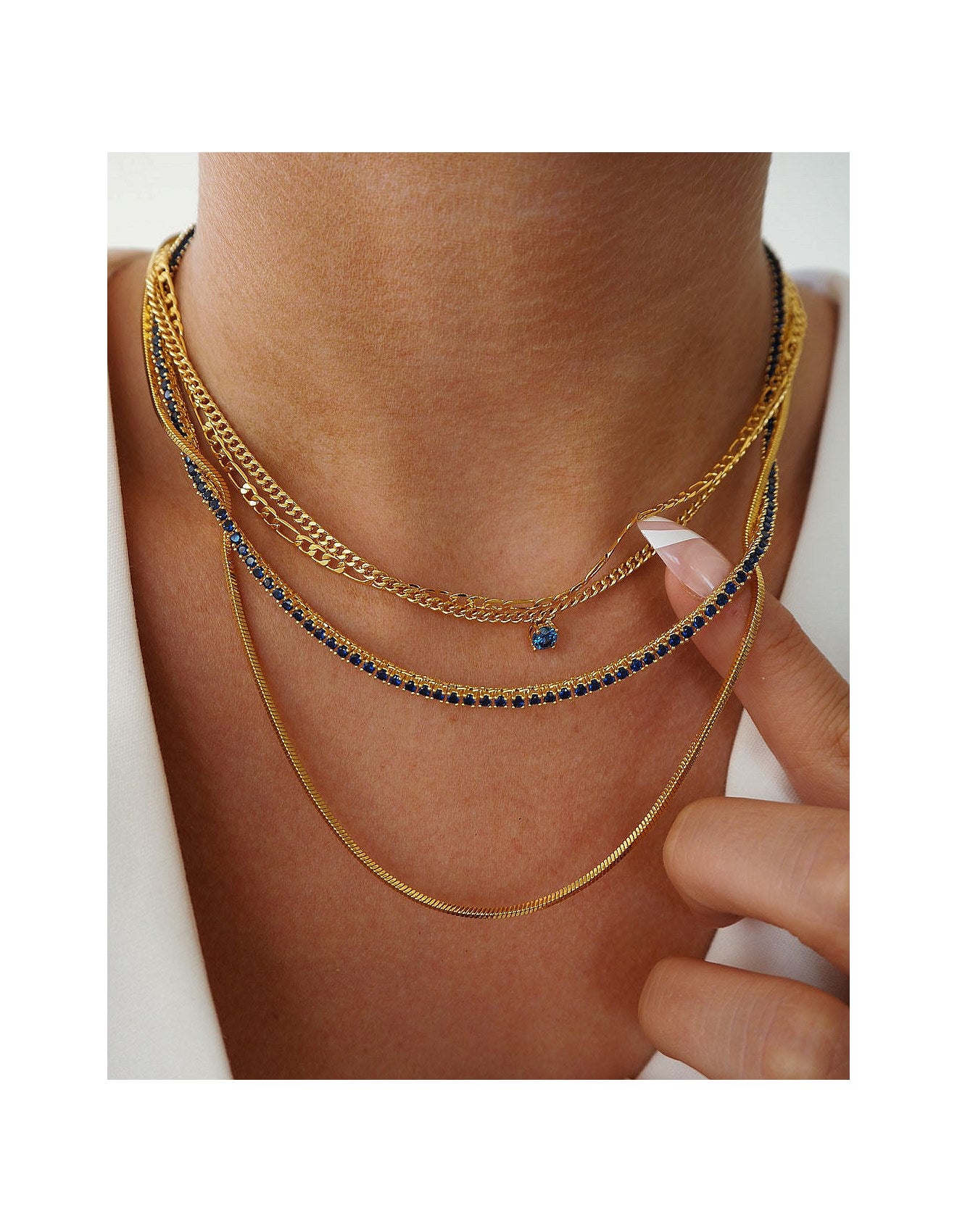 Bardot Stud Necklace- Blue Sapphire- Gold