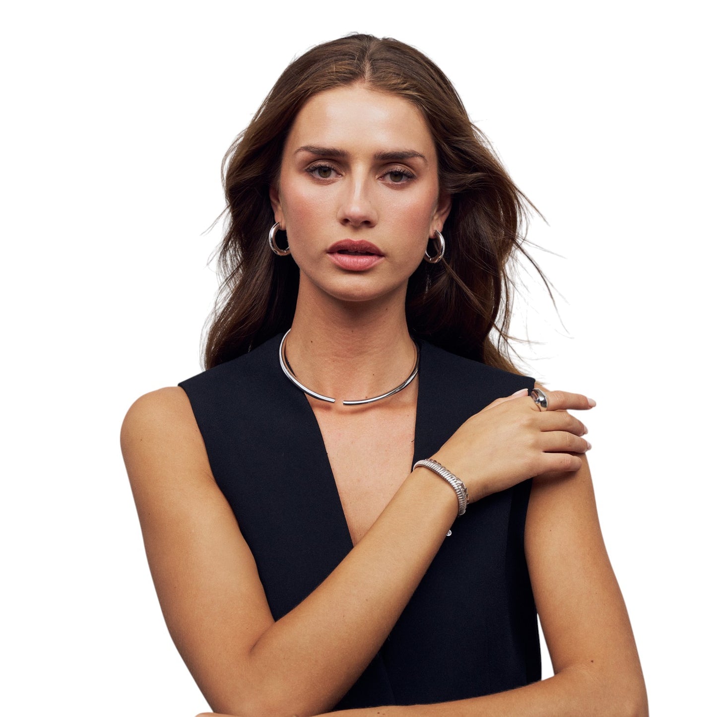 PALERMO Rhodium Plated Sterling Silver NECKRING with White zirconia