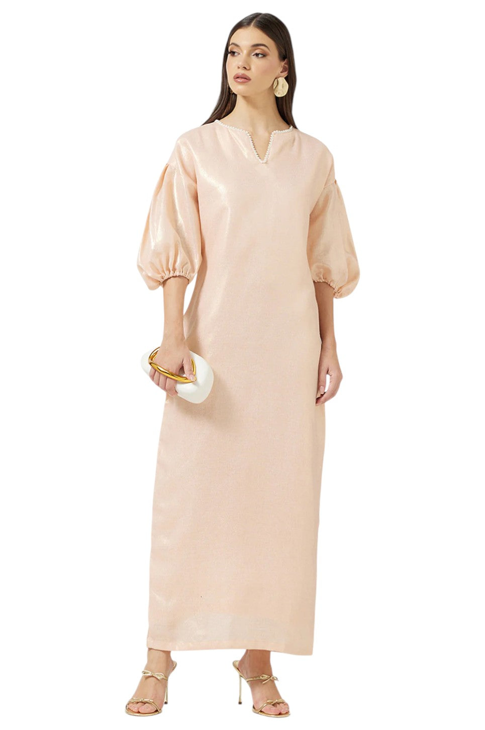Shimmer Puff Sleeve Maxi Dress