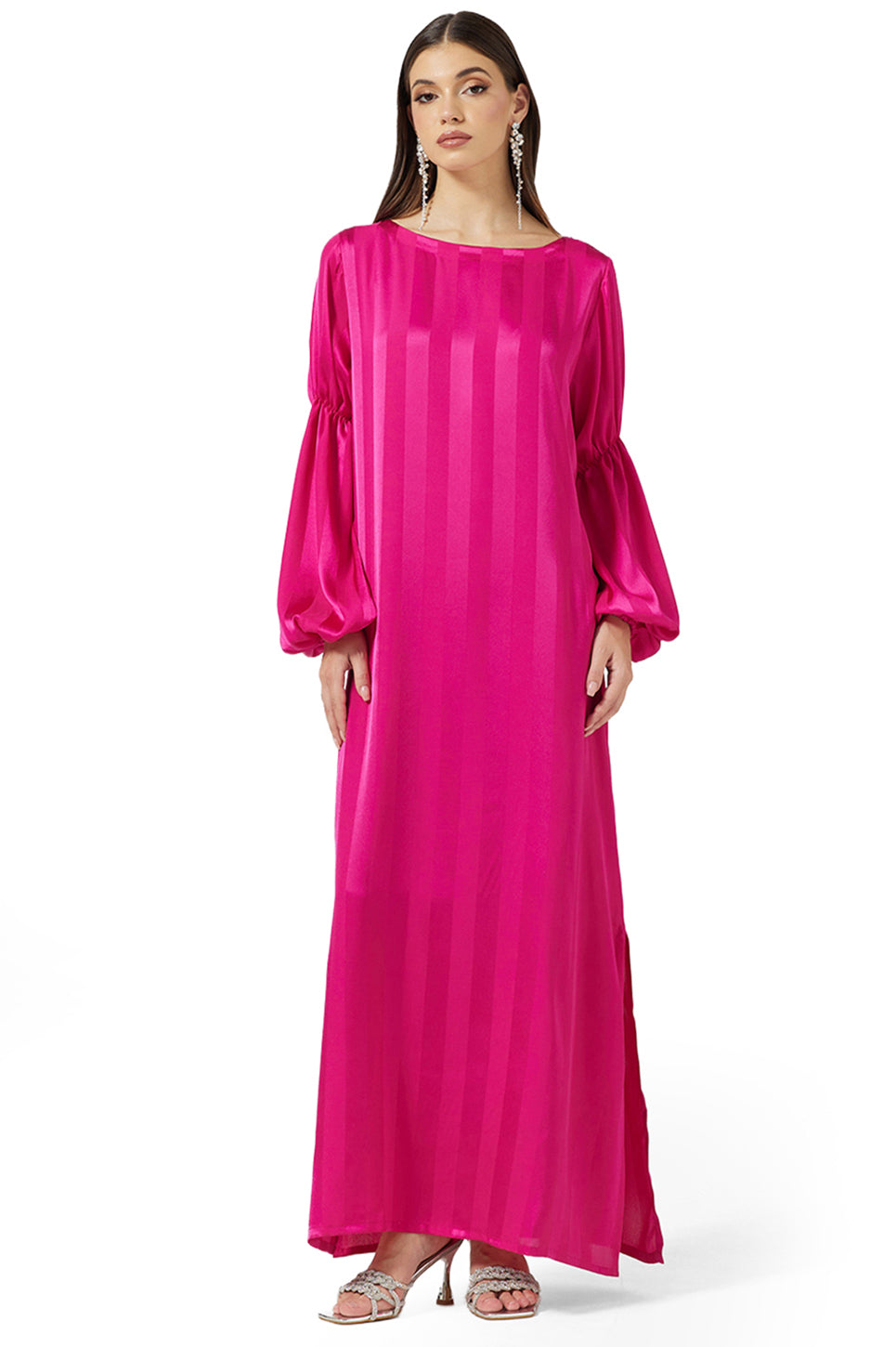 Satin Ruffled Sleeve Dress