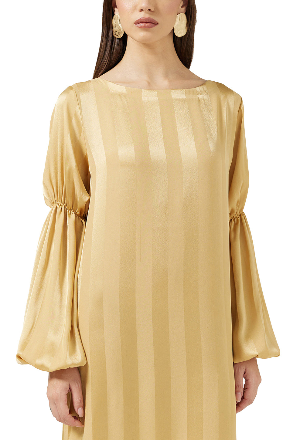Satin Ruffled Sleeve Dress