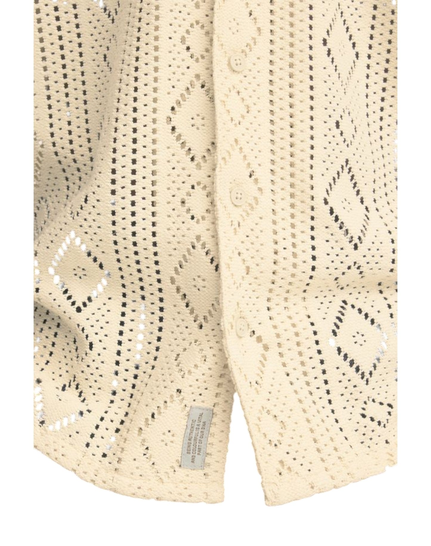 Blend Cotton Crochet Short Sleeve Shirt Off White