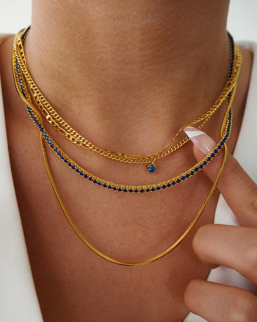 Bardot Stud Necklace- Blue Sapphire- Gold