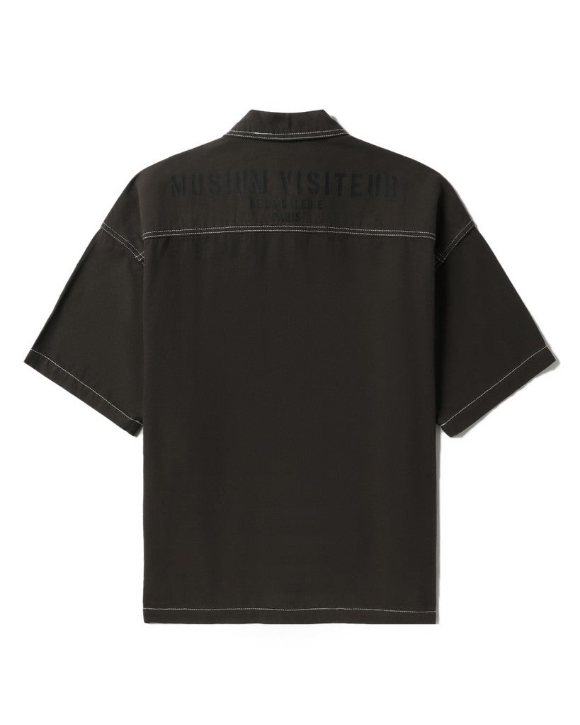 Men's Embroidered Short Sleeve Shirt in Dark Grey