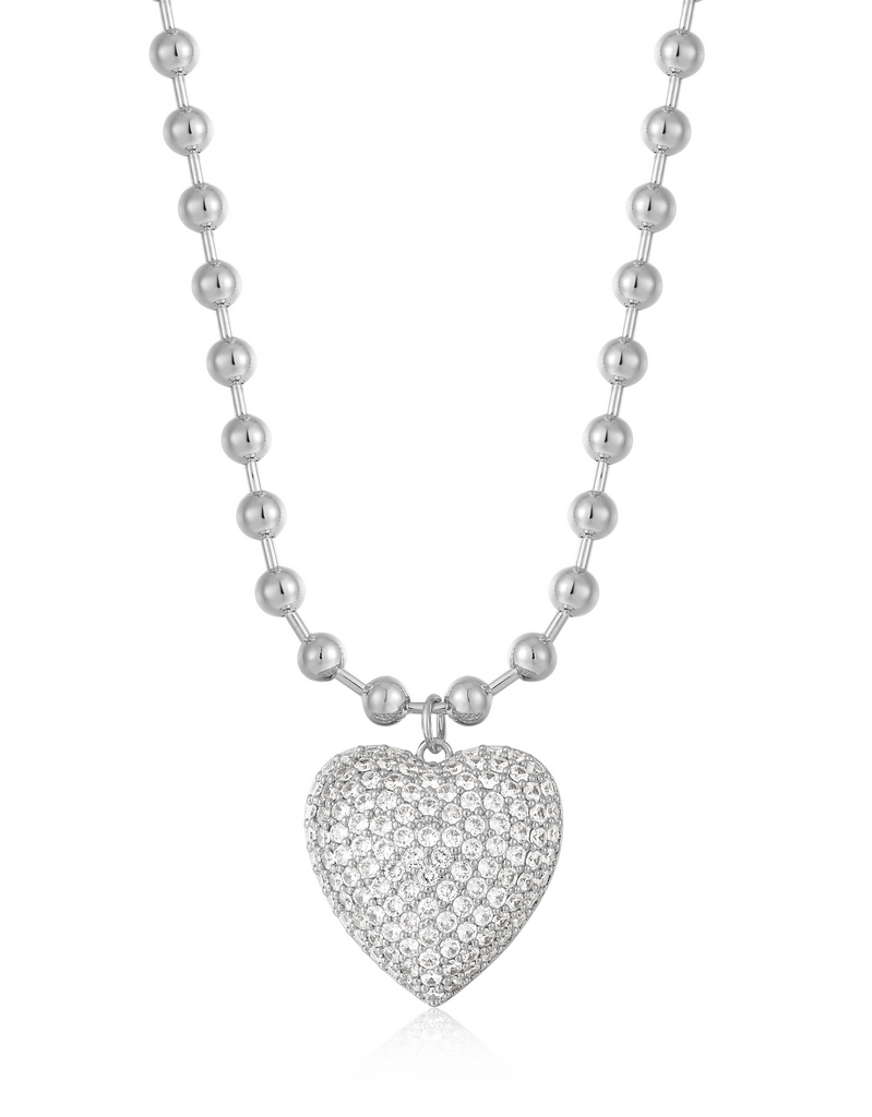 Puffy Heart Statement Necklace- Silver