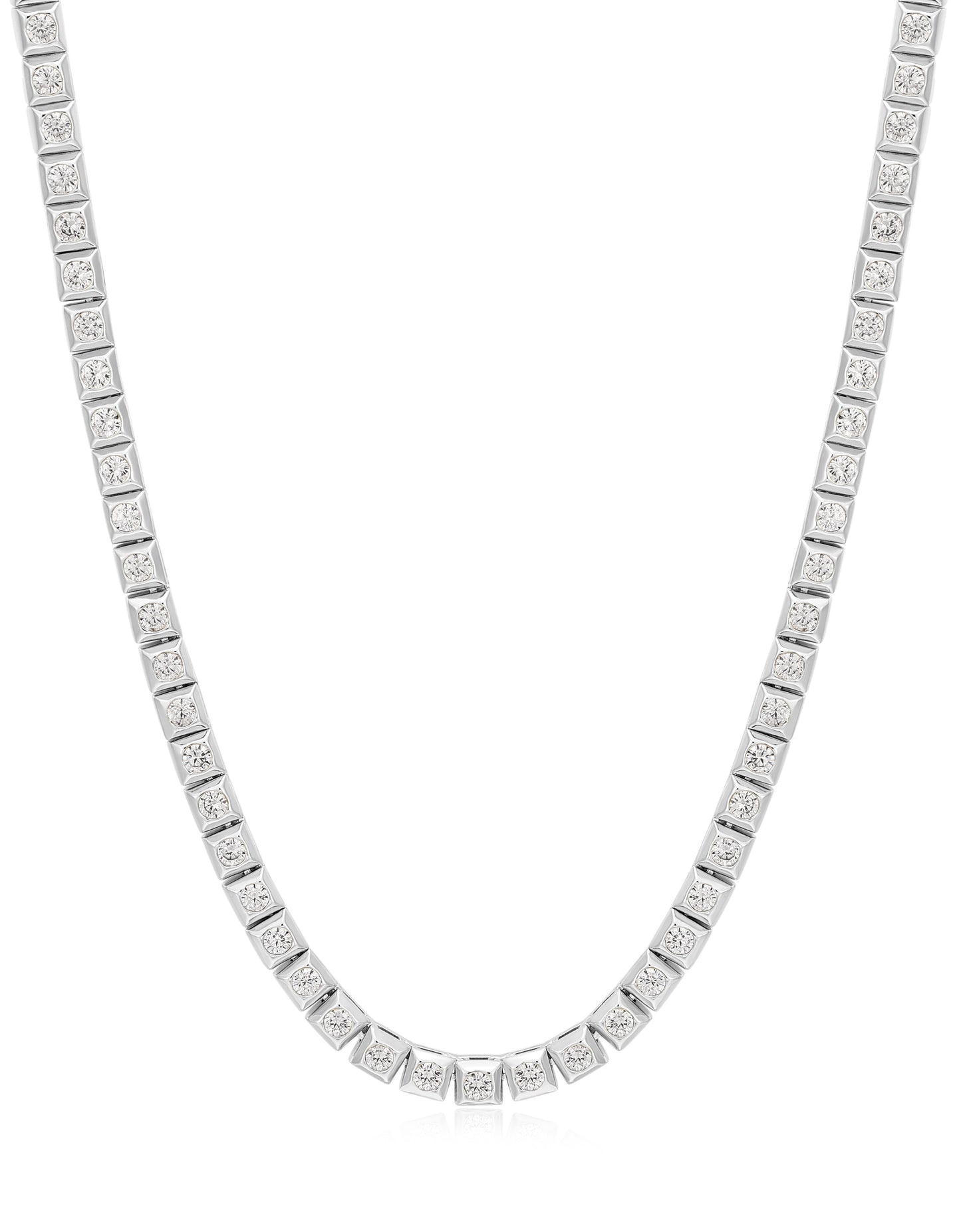 Pyramid Stud Tennis Necklace- Silver