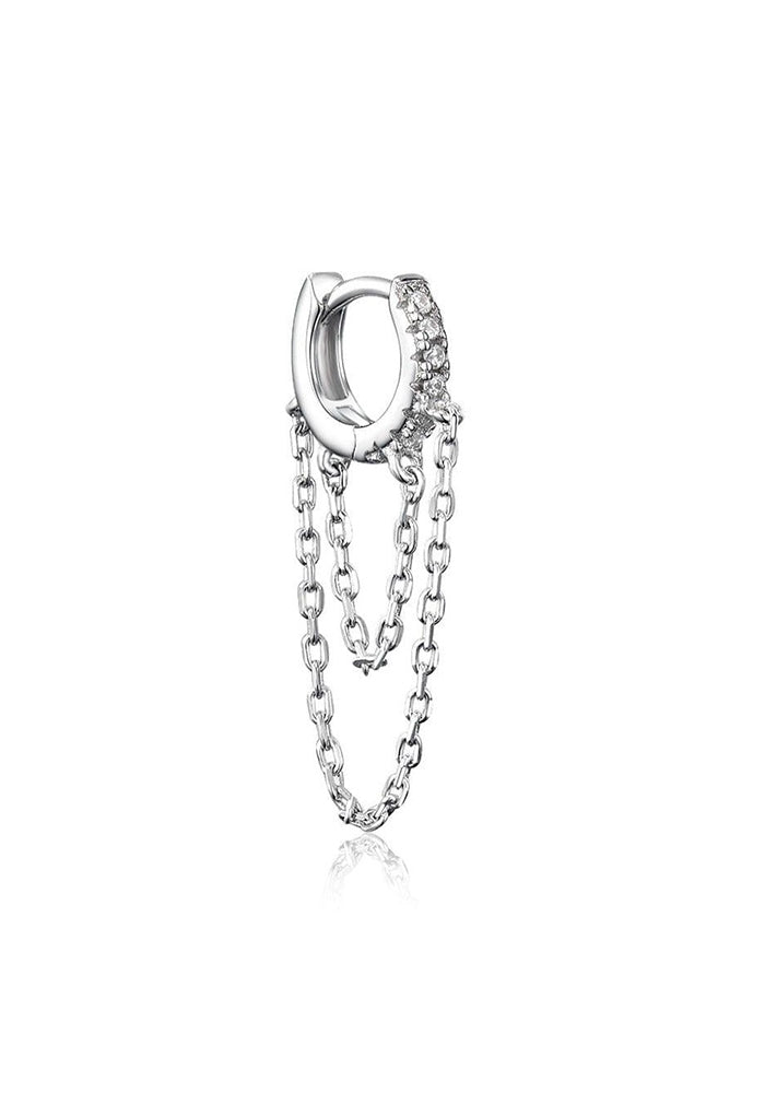 Single 9 mm huggies earring with 2 chains.