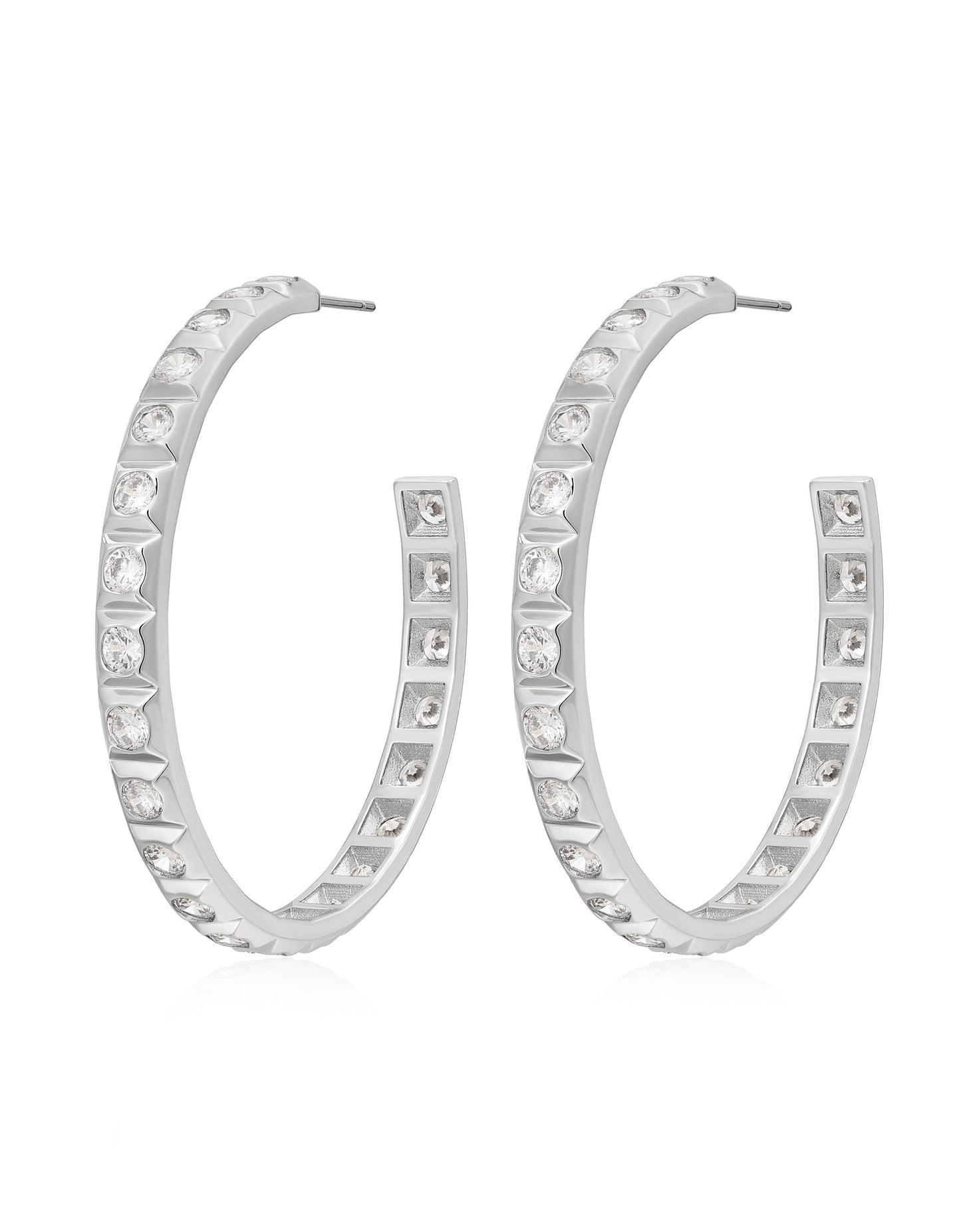 XL Pyramid Stud Hoops- Silver