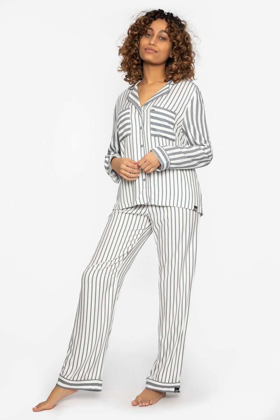 Boyfriend Stripe Pyjama Set in Grey/Ecru