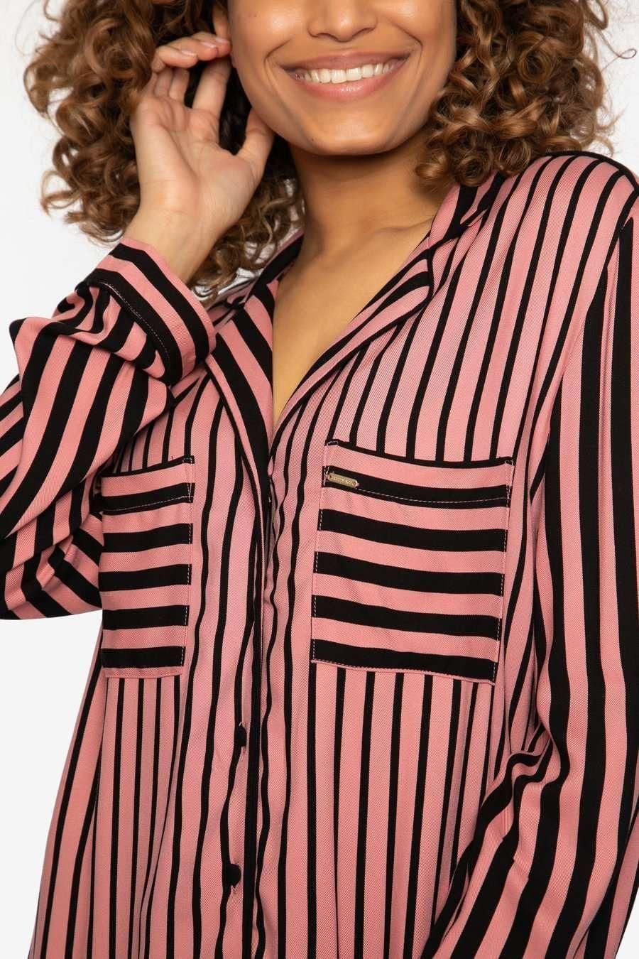 Boyfriend Stripe Pyjama Set in Terracotta/Black