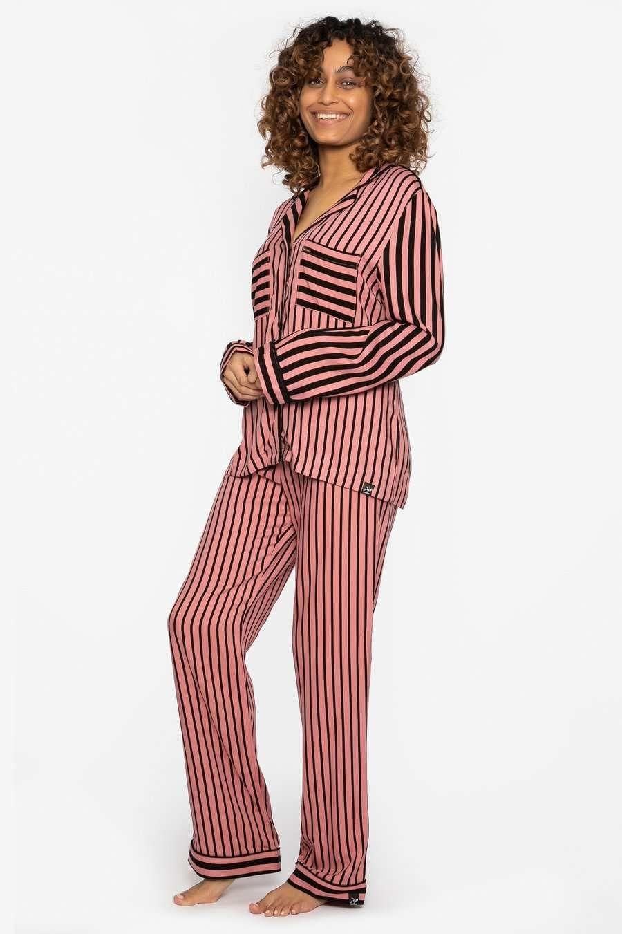 Boyfriend Stripe Pyjama Set in Terracotta/Black