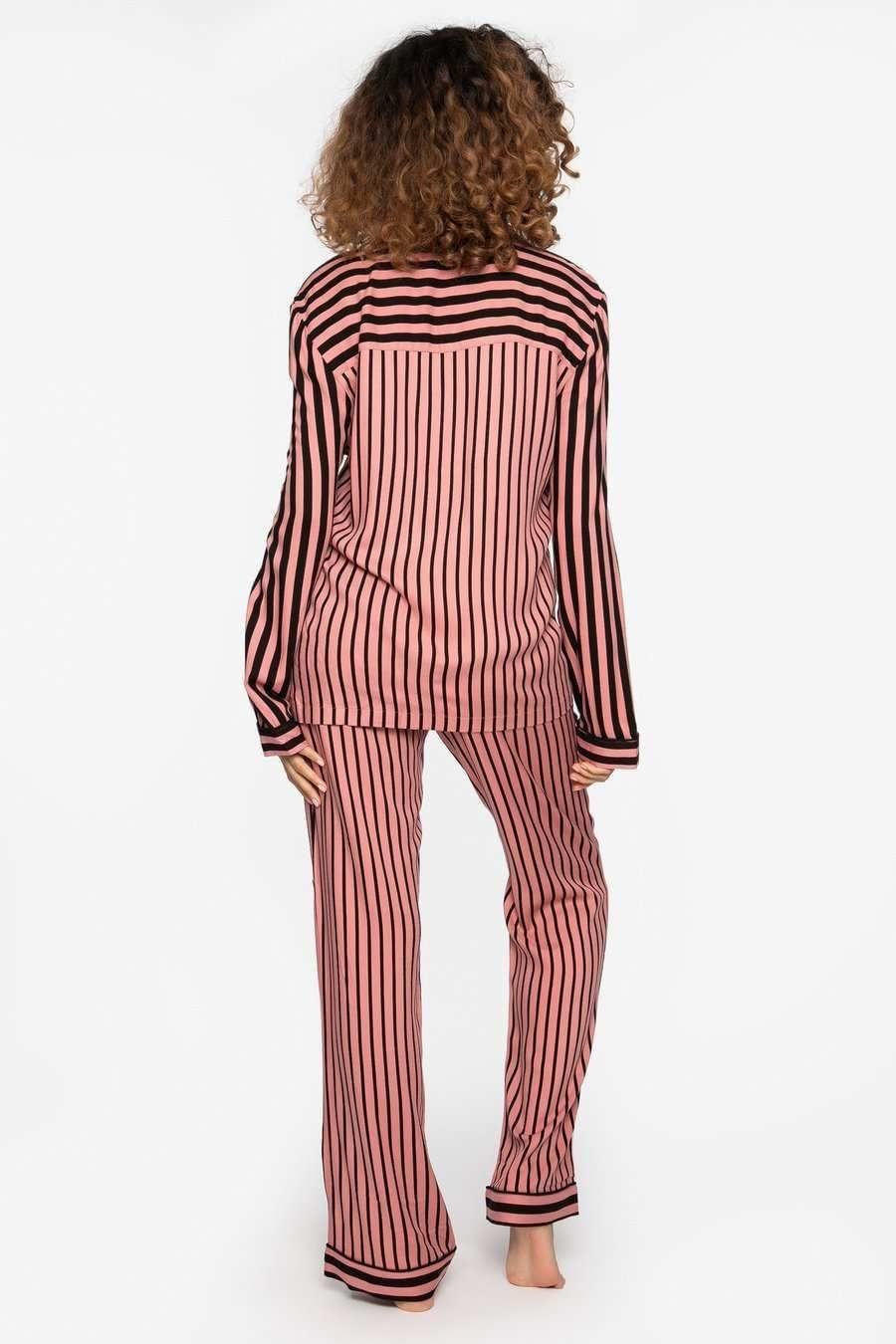 Boyfriend Stripe Pyjama Set in Terracotta/Black