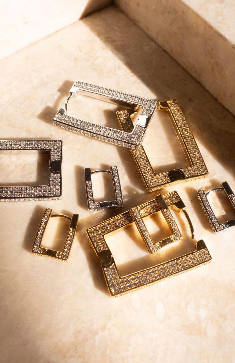 Pave Boxer Hoops-Gold