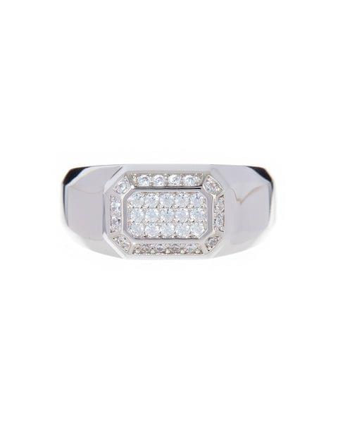Faceted Diamond Signet Ring-Silver