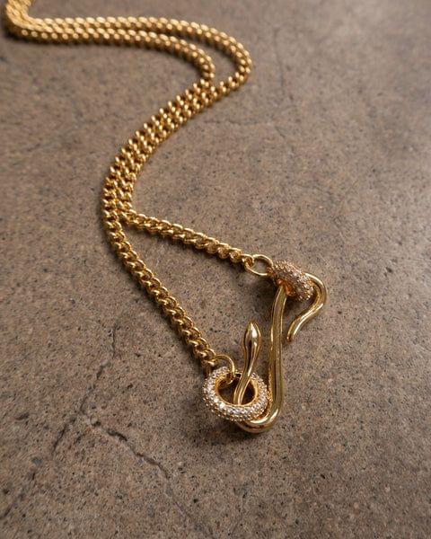Pave Hook Charm Necklace-Gold