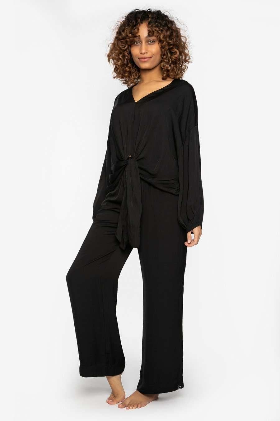 Satin Loungewear Set in Black
