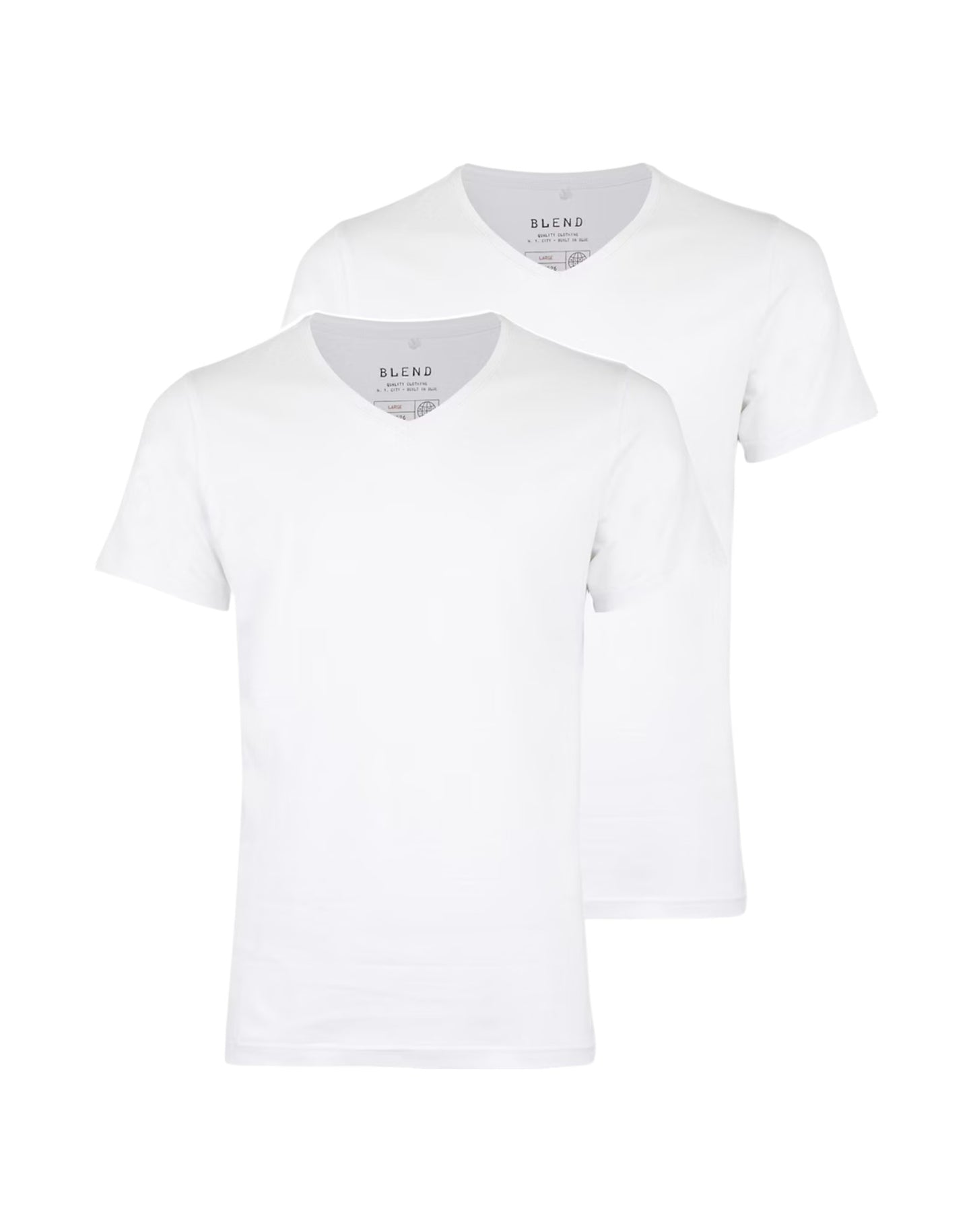 Blend Cotton V-Neck T-Shirt White 2-Pack