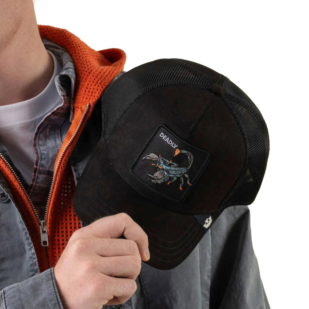 Goorin Bros Animal Farm Suede "Deadly" Scorpion Trucker Cap – Black