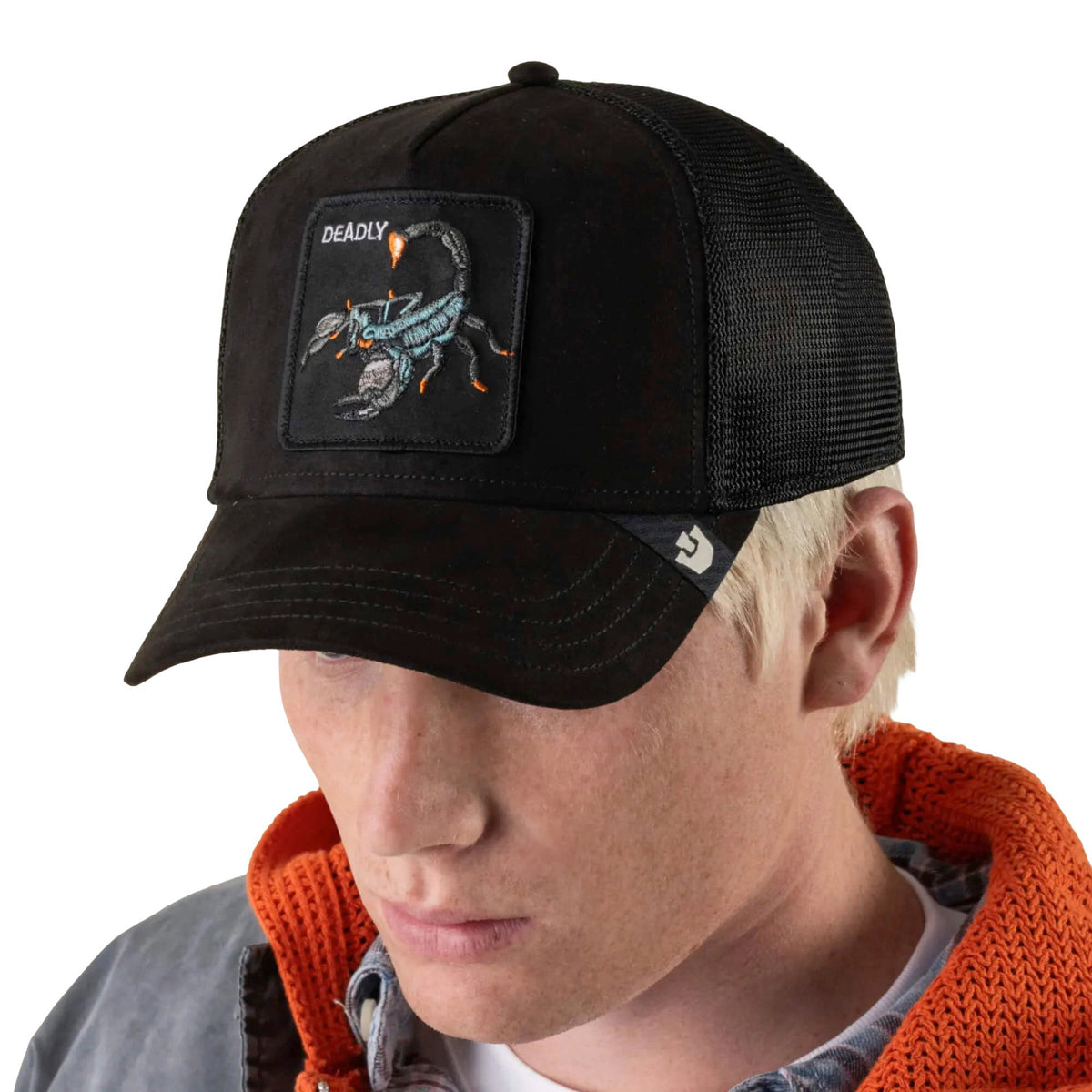 Goorin Bros Animal Farm Suede "Deadly" Scorpion Trucker Cap – Black