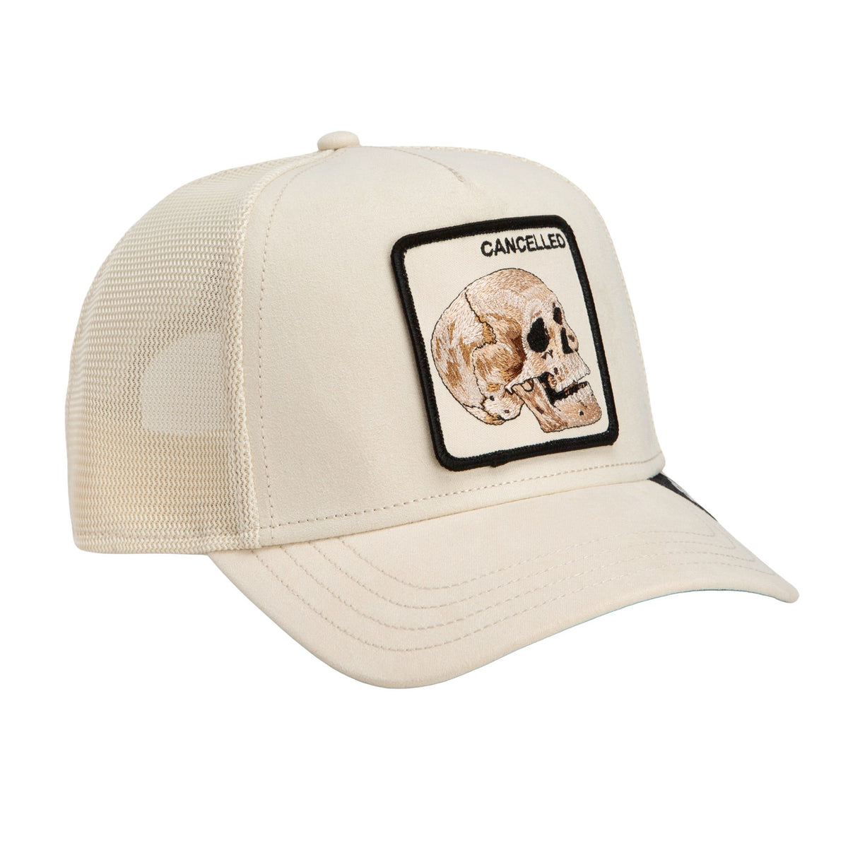 Goorin Bros. Faux Leather Skull "Cancelled" Trucker Hat - Cream & Black